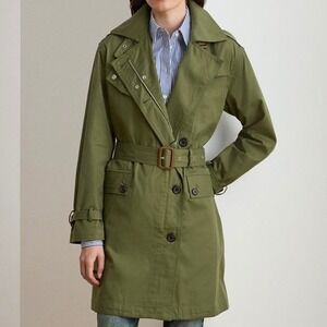 NWT Lauren Ralph Lauren Olive Green Belted Trench Coat Outerwear Sz 12 MSRP $295
